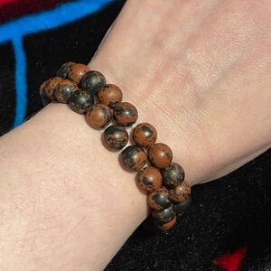 Mahogany obsidian double wrap crystal bracelet - ideal for 6” - 6.5” wrists